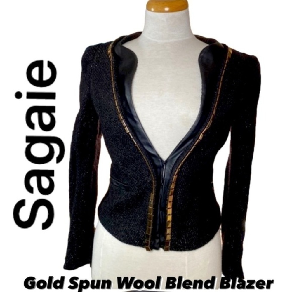 🌷SAGAIE🌷Black Wool & Gold Spun Blazer Vintage Jacket